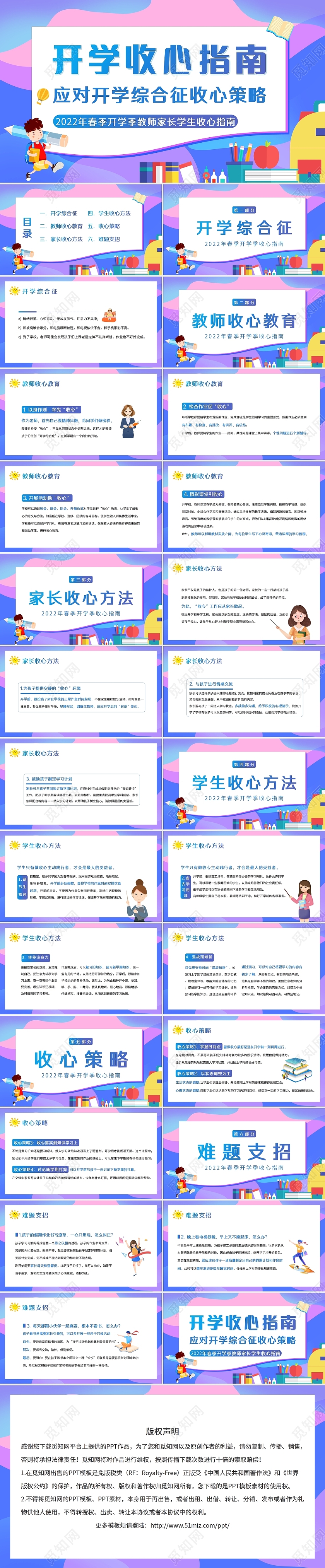 蓝色卡通2022春季开学收心指南PPT课件