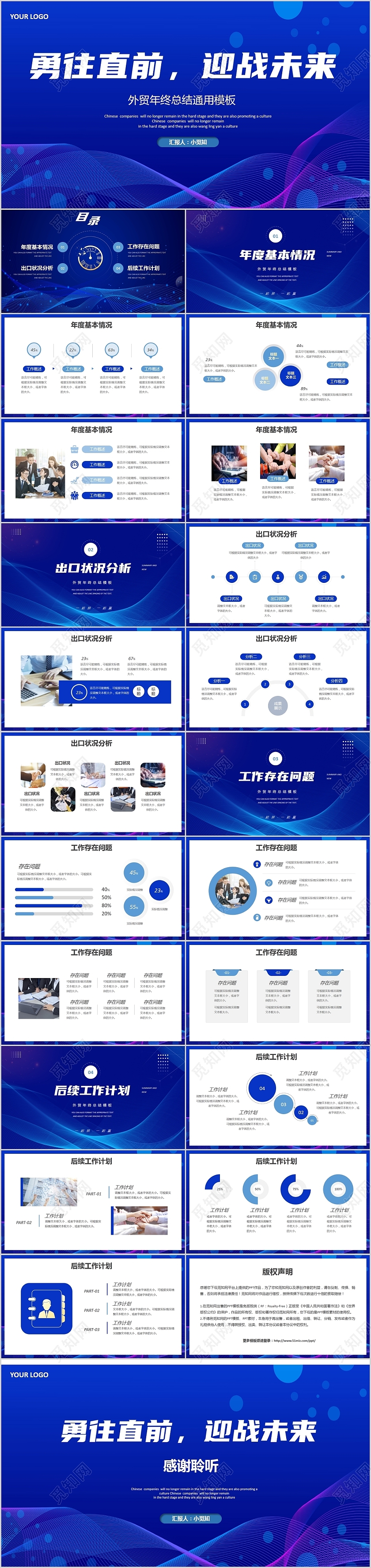 蓝色商务通用外贸年终工作总结PPT模板工作总结年终总结