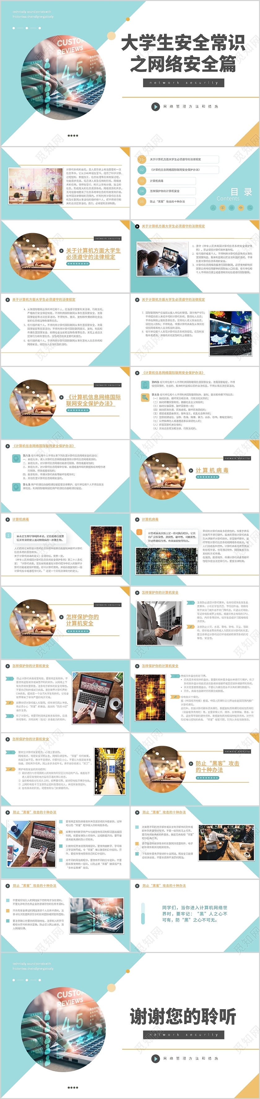 绿色小清新简约大学生网络安全常识PPT模板