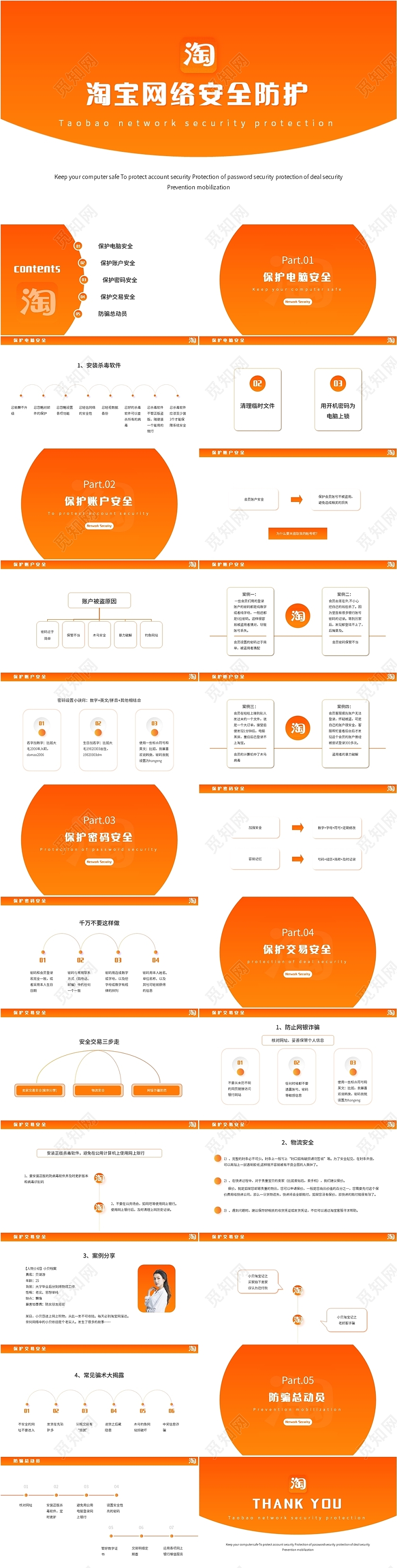 渐变橙色简约风格淘宝网络安全防护ppt