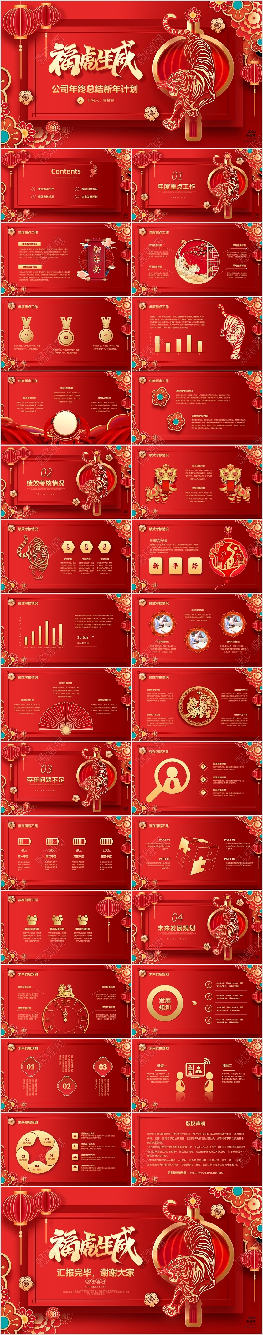 喜庆红色剪纸中国风年终工作总结2022新年计划PPT