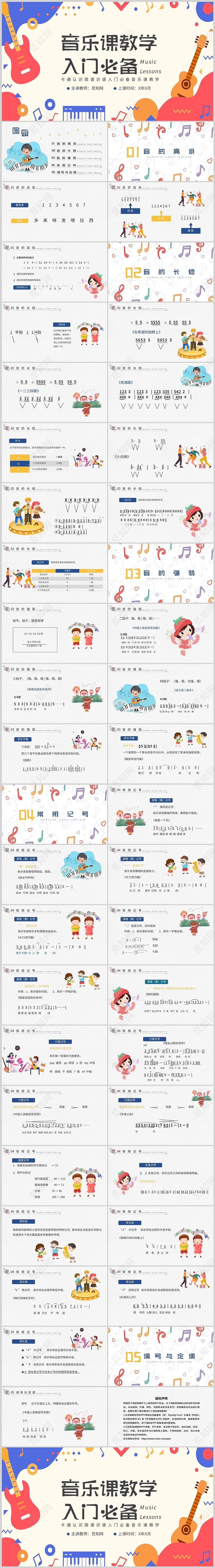 黄蓝彩色音乐课教学入门必备课程课件校园通用PPT模板