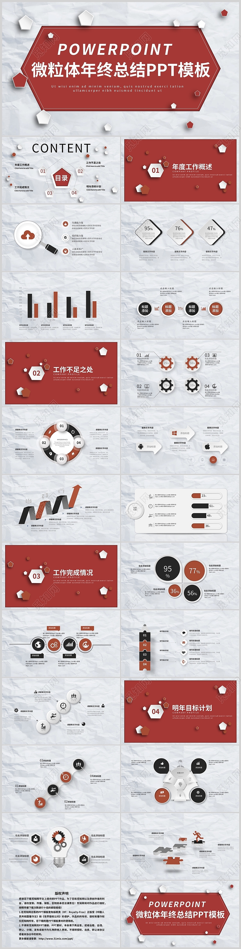 红色简约微粒体年终年中工作总结复盘商务通用PPT模板微粒体年终总结