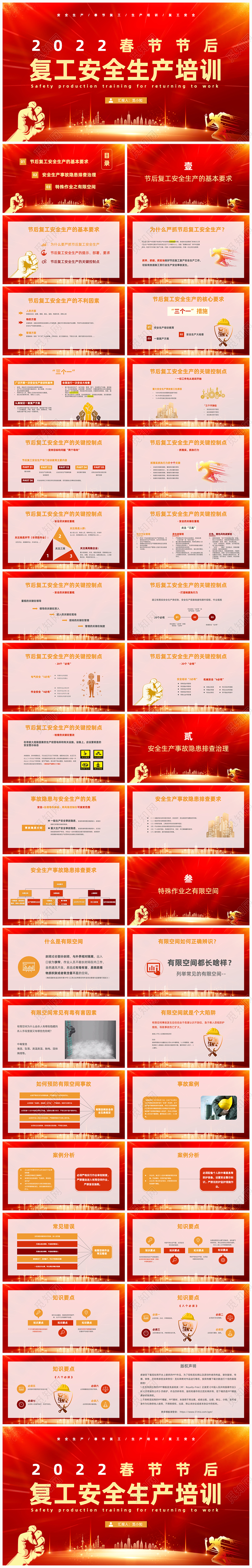 红色商务简约风节后复工ppt模板春节安全生产