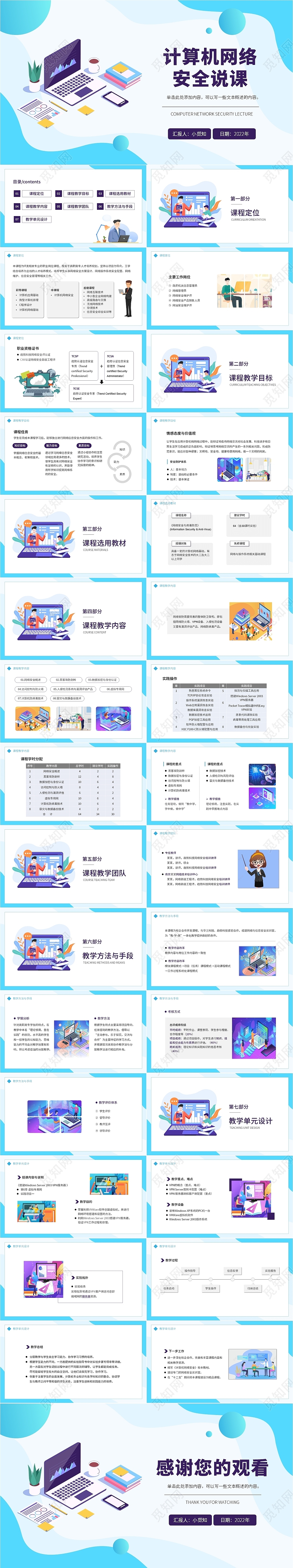 蓝色简约清新大气商务风计算机网络安全说课PPT模板