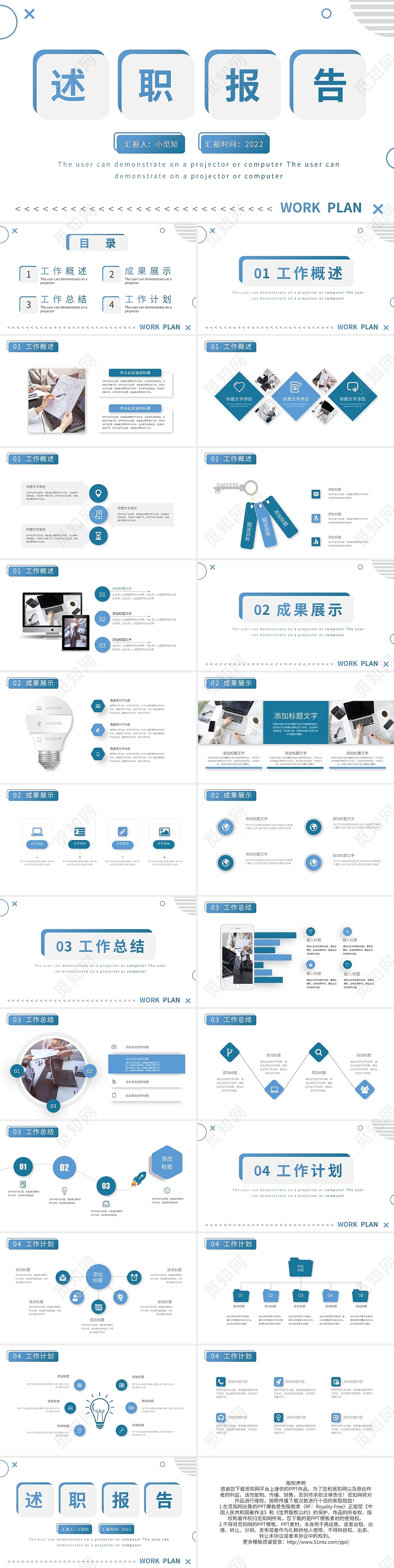 蓝色简约年终总结述职报告PPT模板宣传PPT动态PPT微粒体年终总结