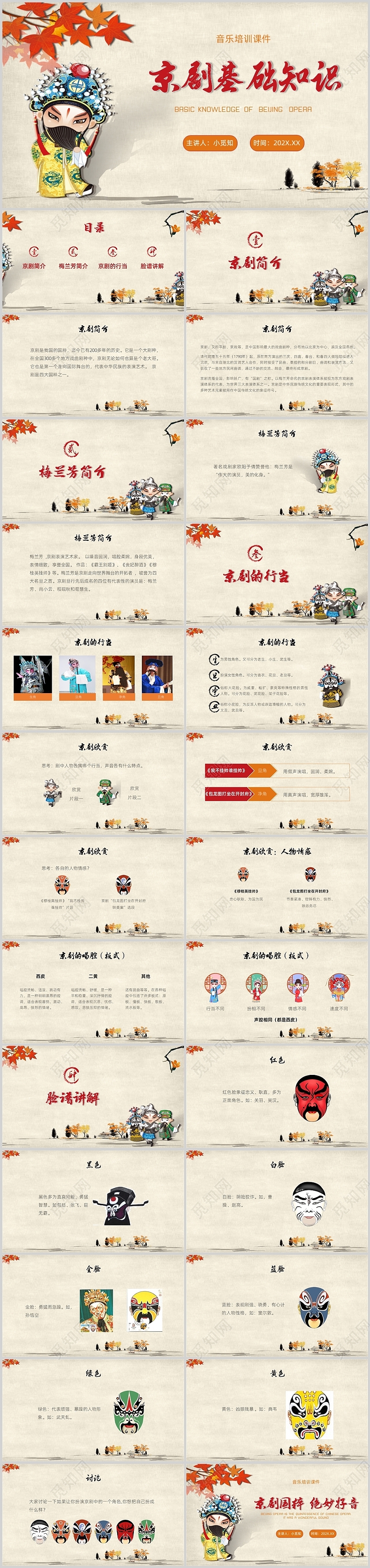 黄色枫叶脸谱京剧基础知识音乐培训课件PPT