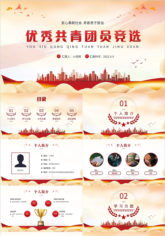 红色简约优秀共青团员竞选汇报