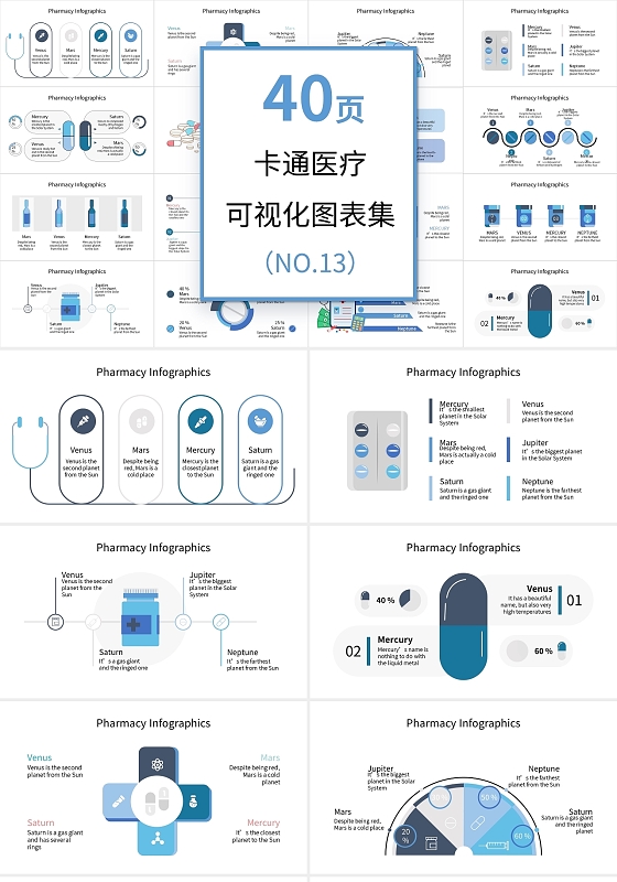 蓝色卡通医疗可视化图表集PPT模板宣传PPT动态PPT