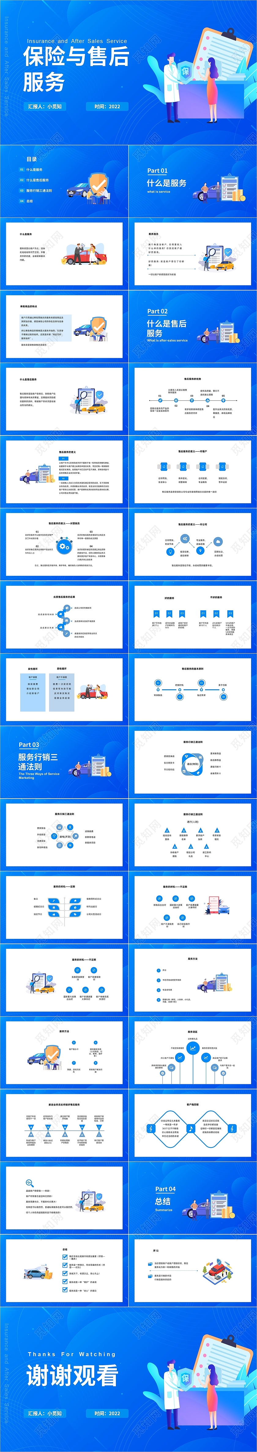 蓝色简约保险与售后服务PPT模板