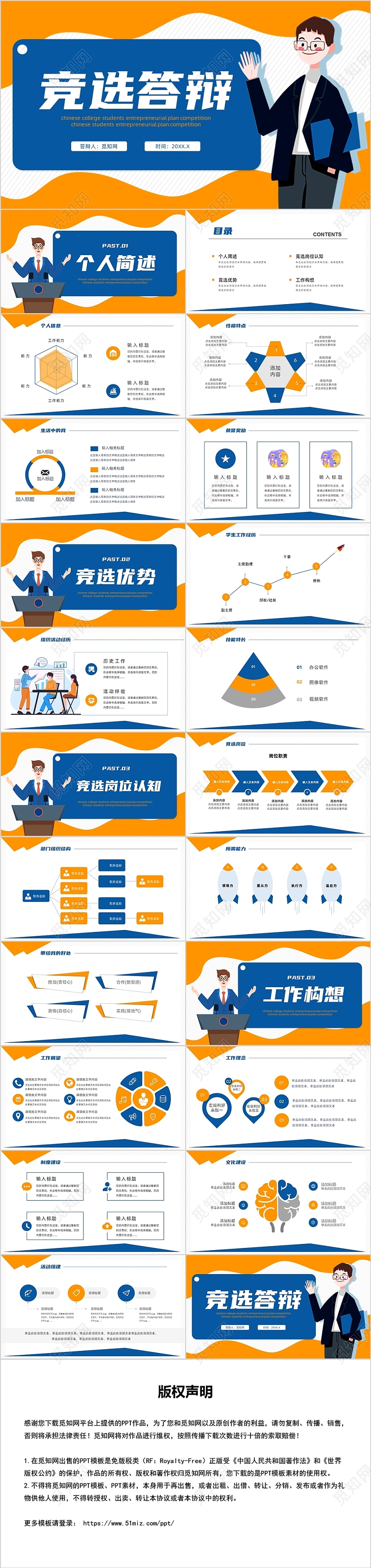 蓝黄色简约风竞选答辩PPT