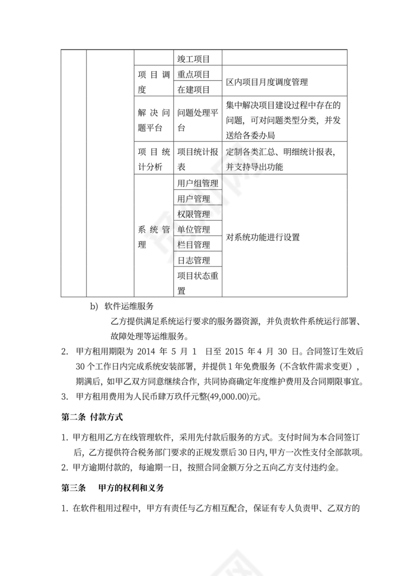 应用软件租赁租用合同