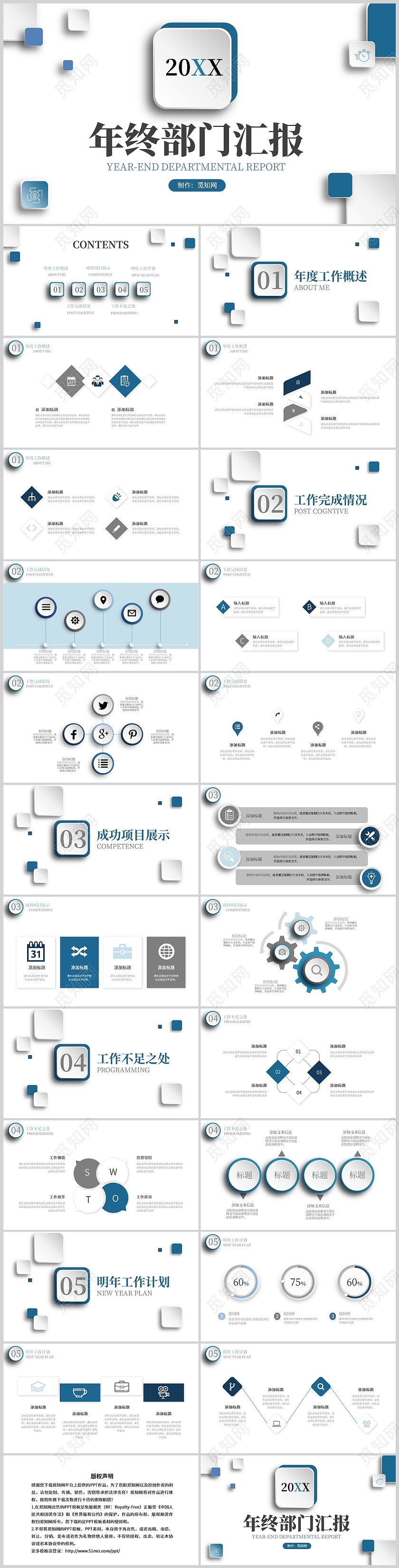 蓝色微粒体年终工作总结工作述职汇报通用PPT模板微粒体年终总结
