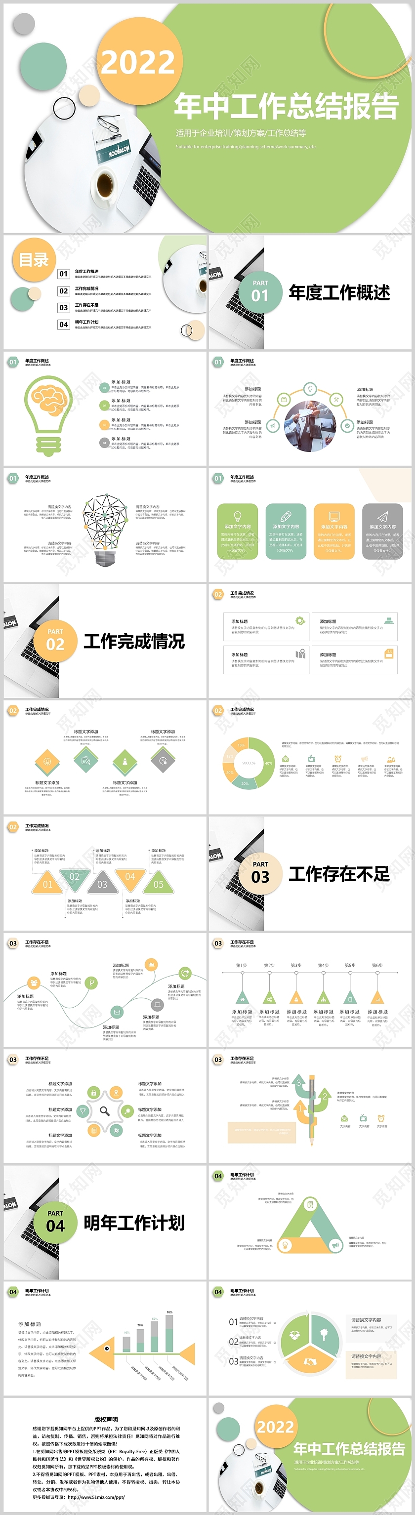 彩色简约年终年中工作总结报告项目说明汇报PPT模板微粒体年终总结