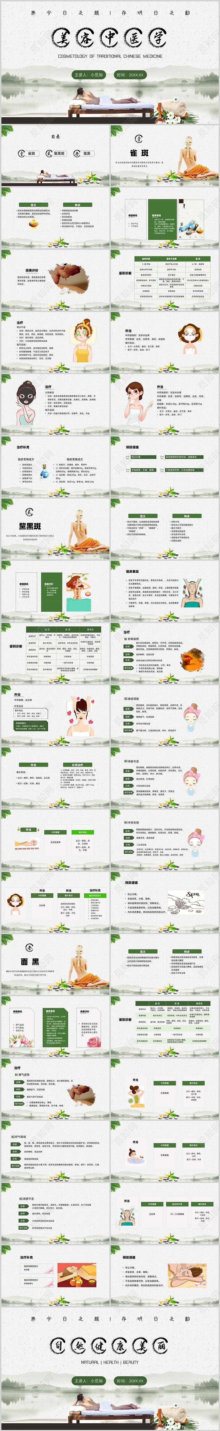 水墨山水卡通美容中医学培训PPT模板