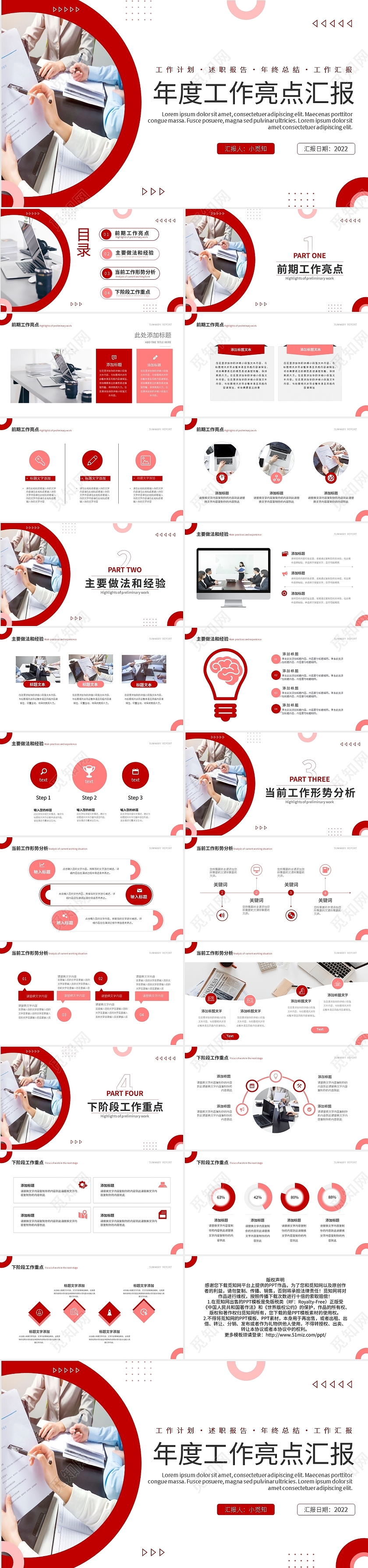 红色简约年度工作亮点汇报PPT模板宣传PPT动态PPT工作总结