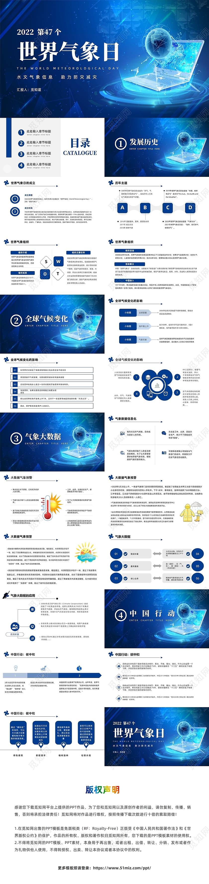 蓝色简约风第47 个世界气象日PPT