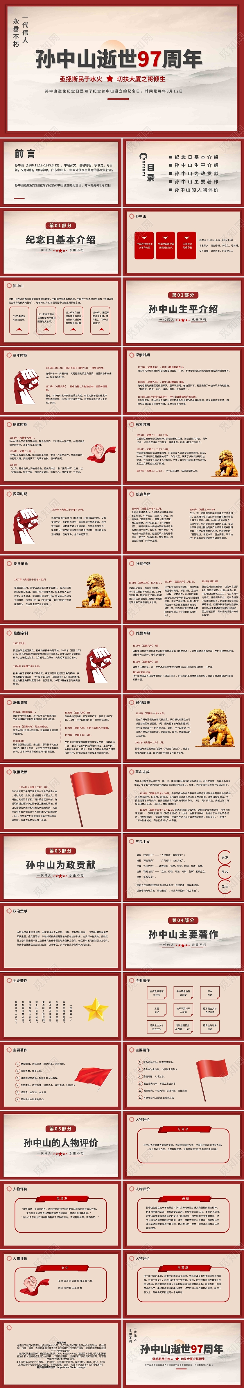 红色简约孙中山逝世97周年纪念日PPT模板