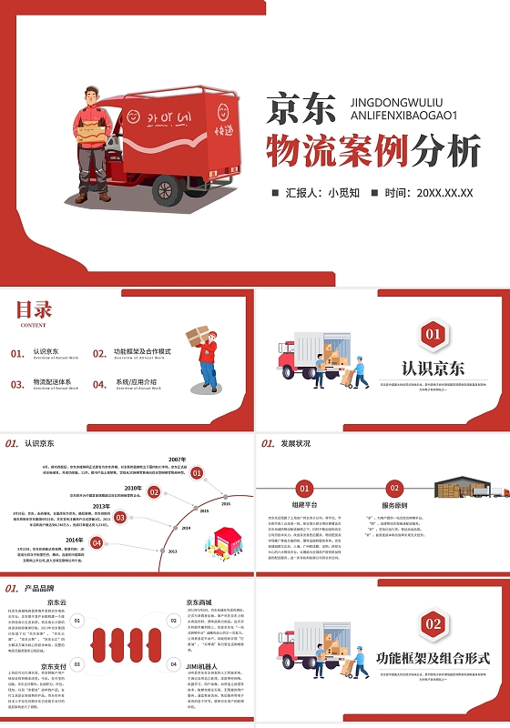 红色手绘京东物流案例分析报告汇报PPT商务通用PPT