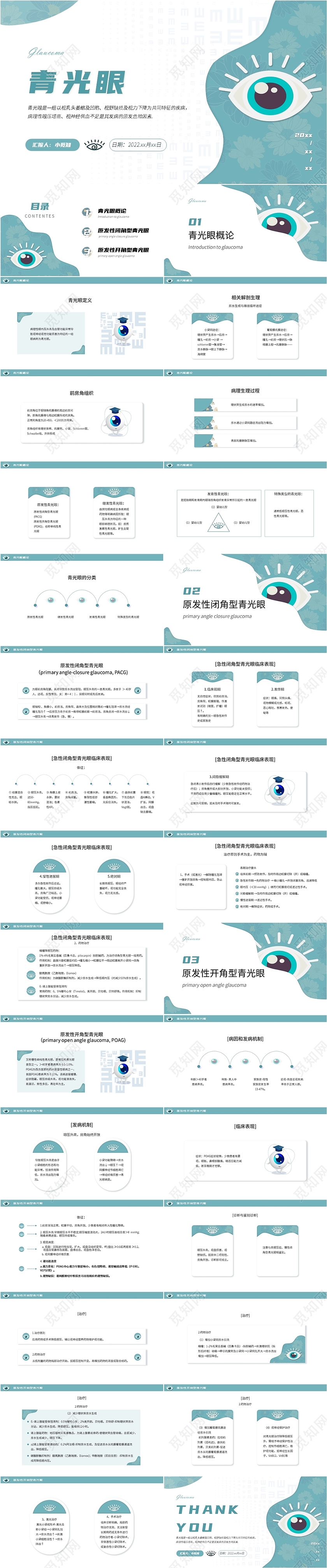 绿色简约风格青光眼ppt课件模板