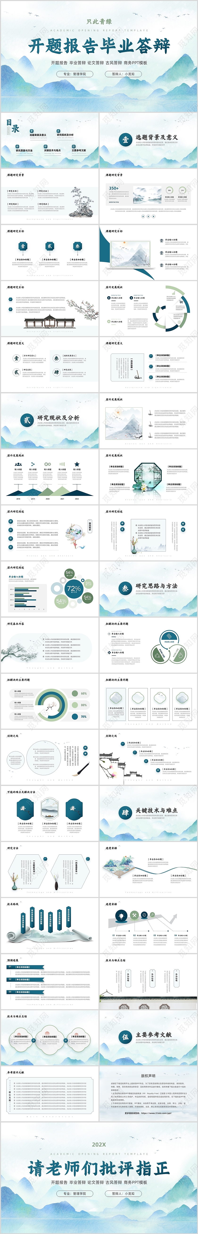 古风简约学术报告论文答辩开题报告完整框架中国风通用ppt模板