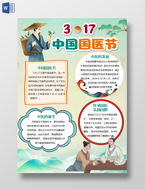 国潮风317中国国医节小报手抄报中国国医节