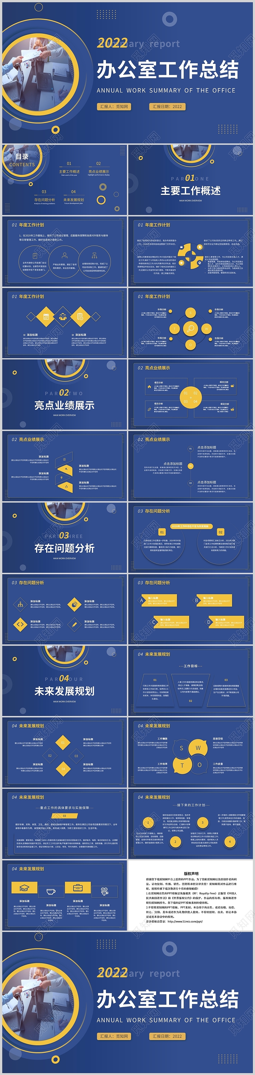 蓝色简约办公室工作总结项目汇报说明通用PPT模板