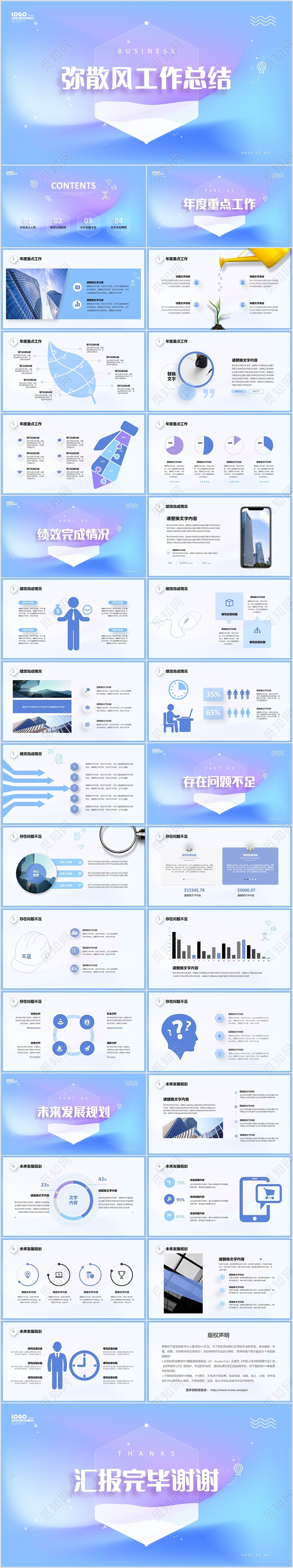 蓝紫色渐变弥散风年终工作总结项目汇报商务通用PPT