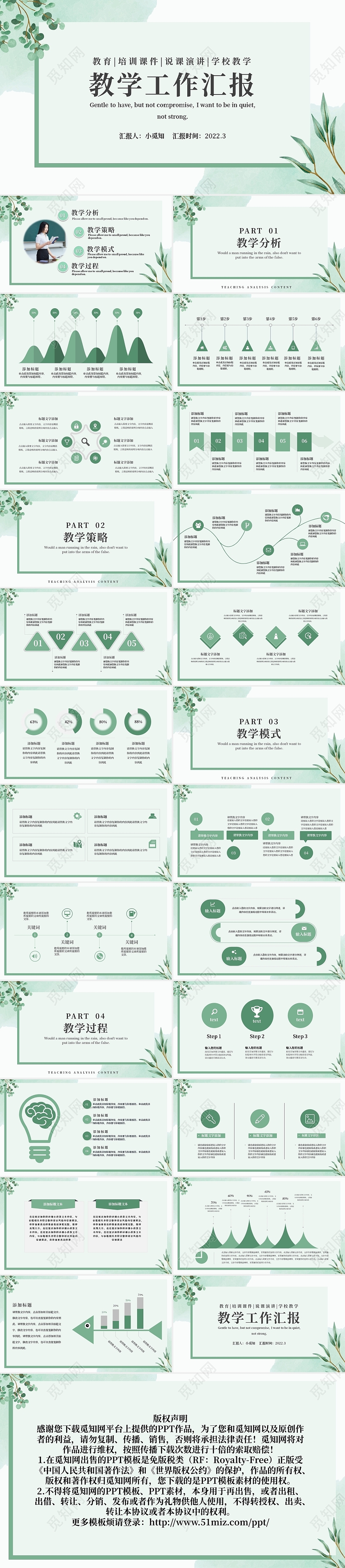 绿色小清新教学工作汇报PPT模板宣传PPT动态PPT