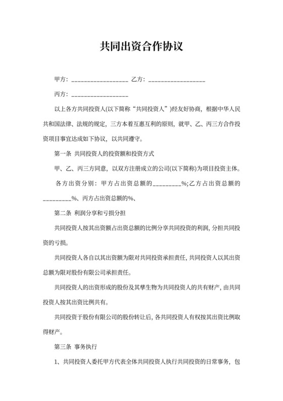 共同出资合作协议