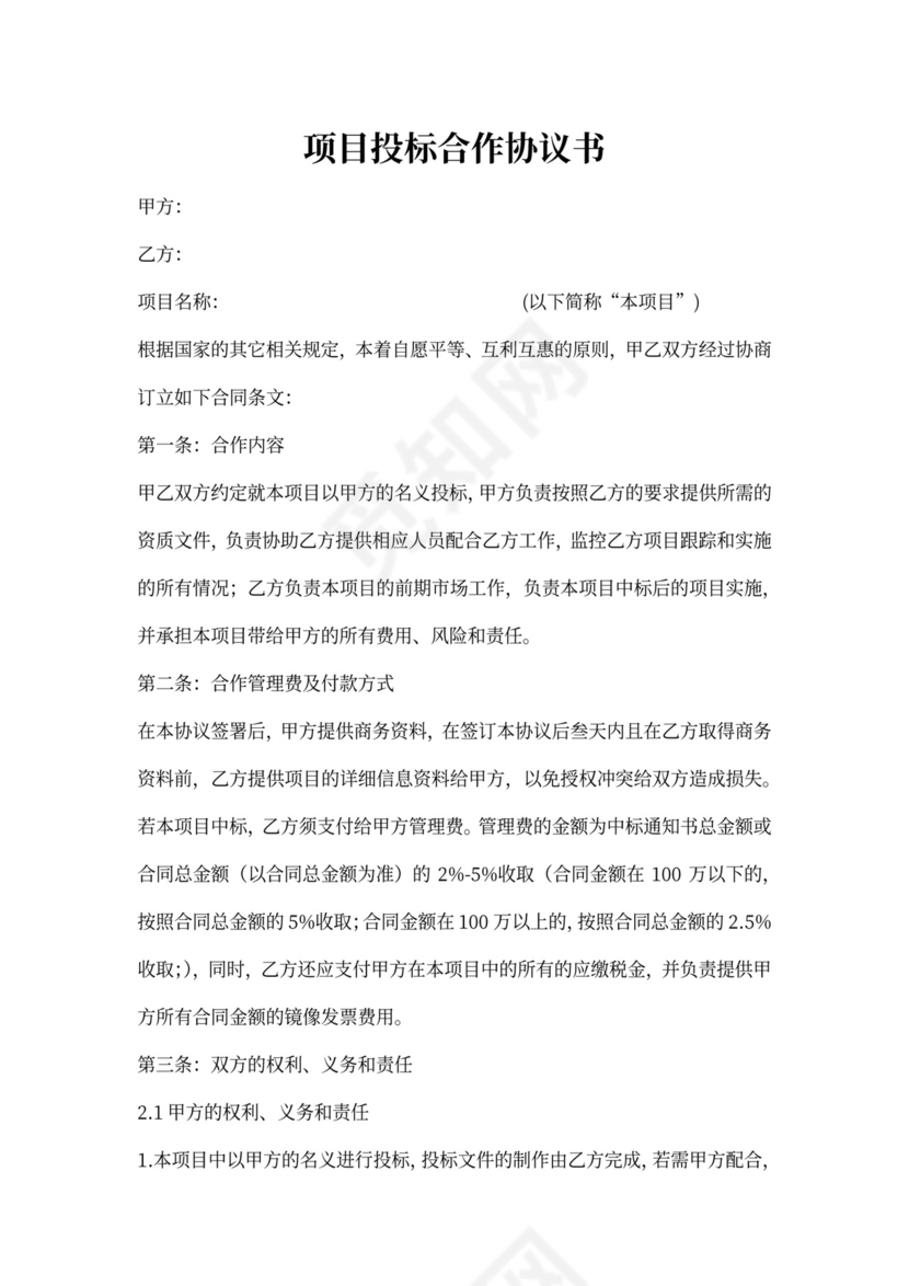项目投标合作协议书