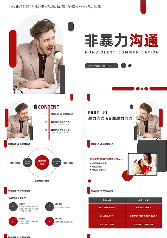 红色简约商务非暴力沟通培训课件