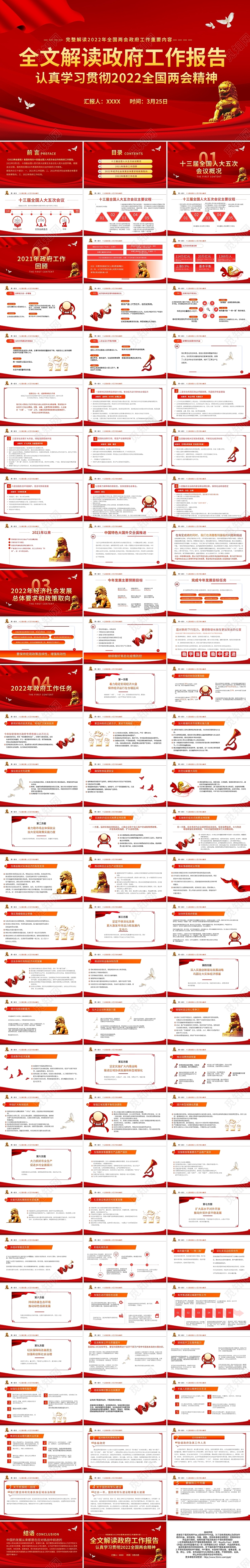 红色简约两会政府工作报告解读PPT模板宣传PPT动态PPT