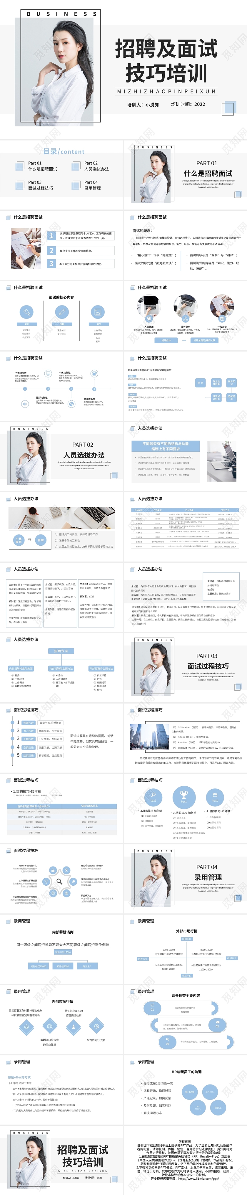 浅色简约招聘及面试技巧PPT模板宣传PPT动态PPT