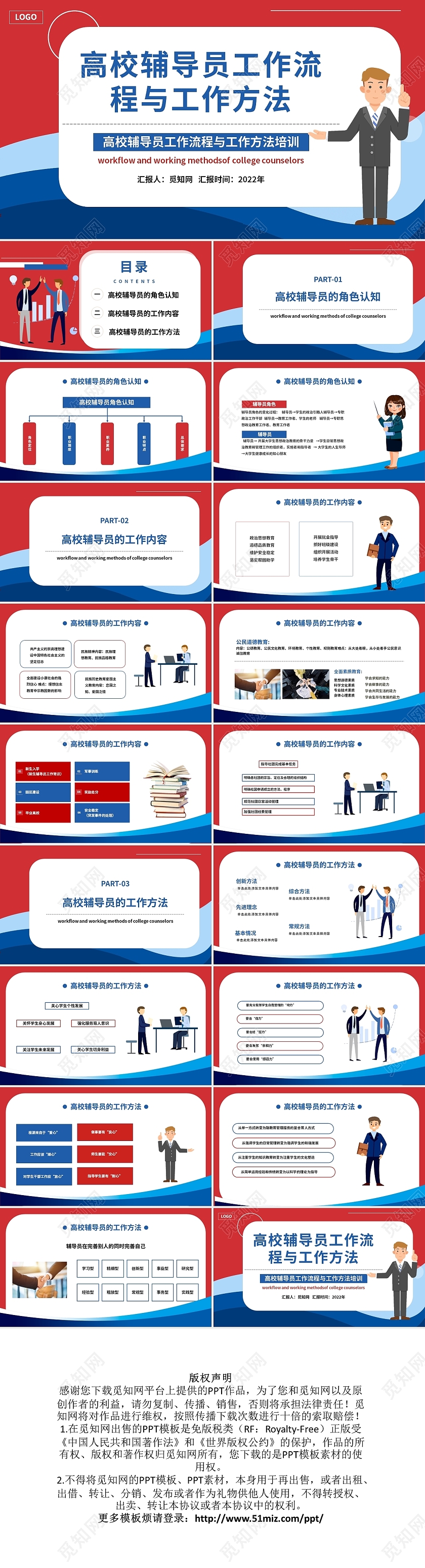 红色简约高校辅导员工作流程与方法PPT模板