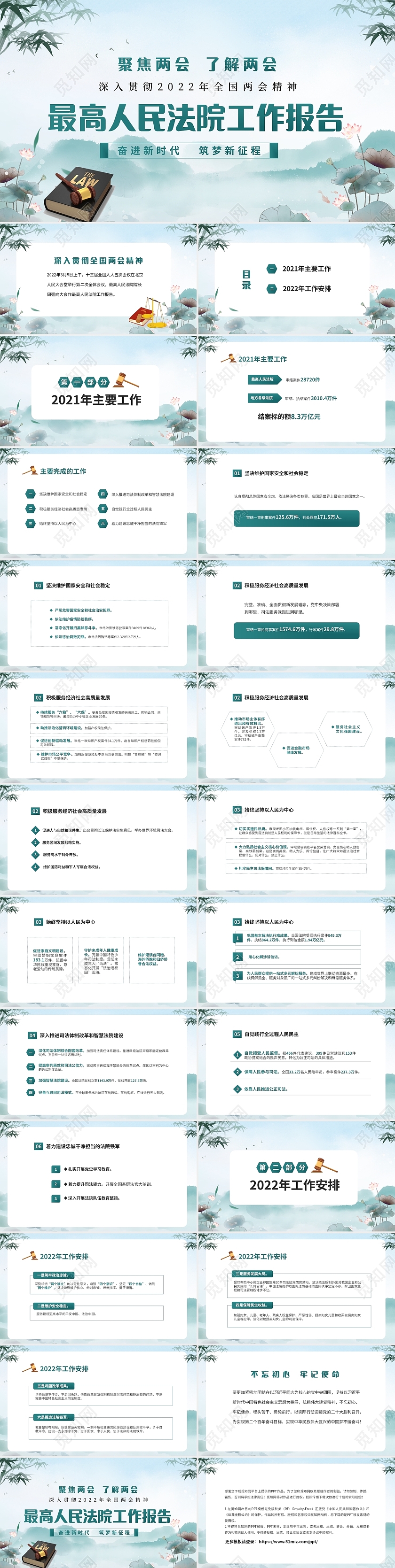 淡绿色水墨中国风2022年最高人民法院工作报告两会最高人民法院工作报告