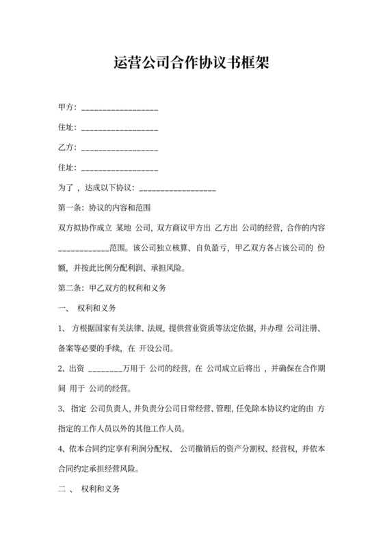 运营公司合作协议书