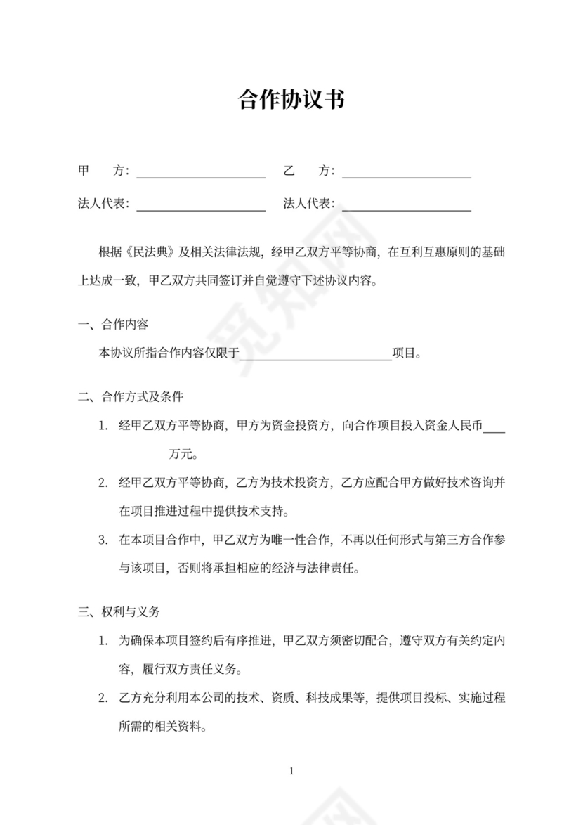 临时项目合作协议