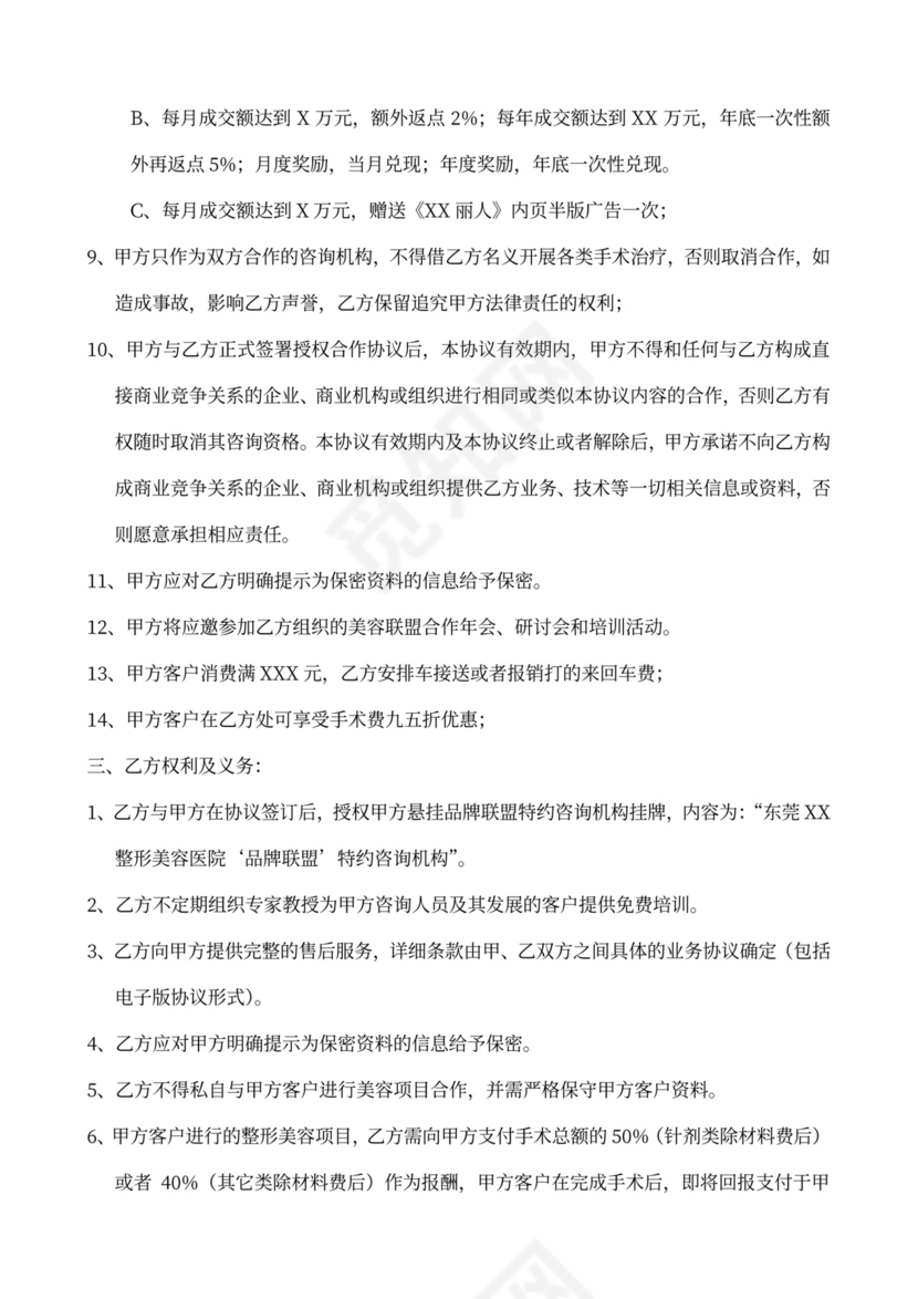 整形美容医院合作协议