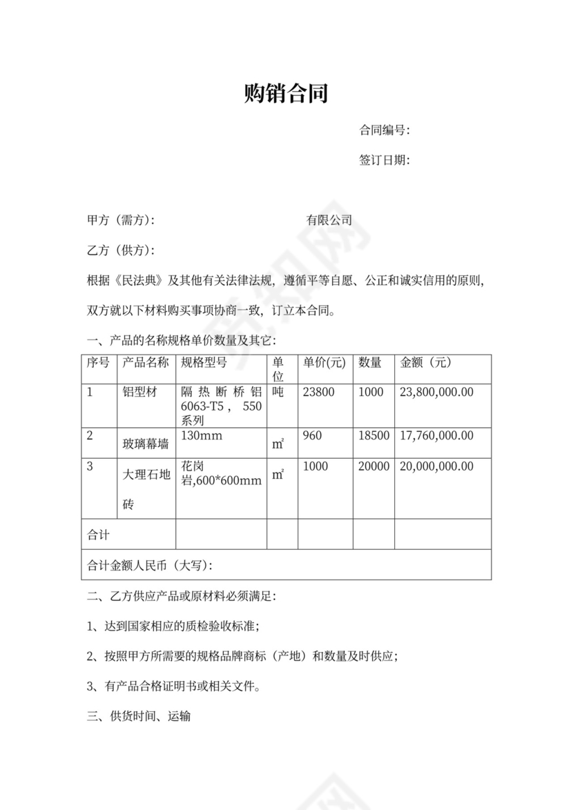建筑材料购销合同范本