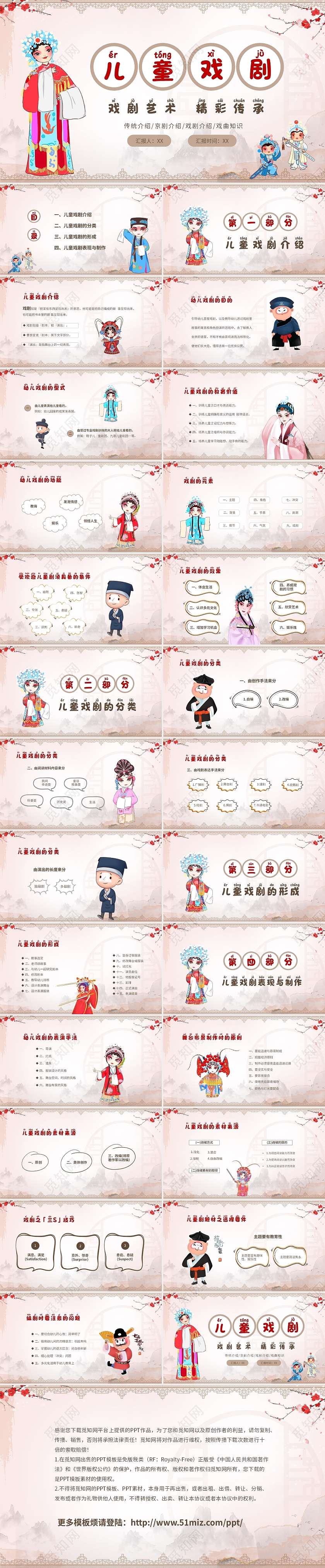 淡雅中国风卡通儿童中国传统文化儿童戏剧PPT世界戏剧日