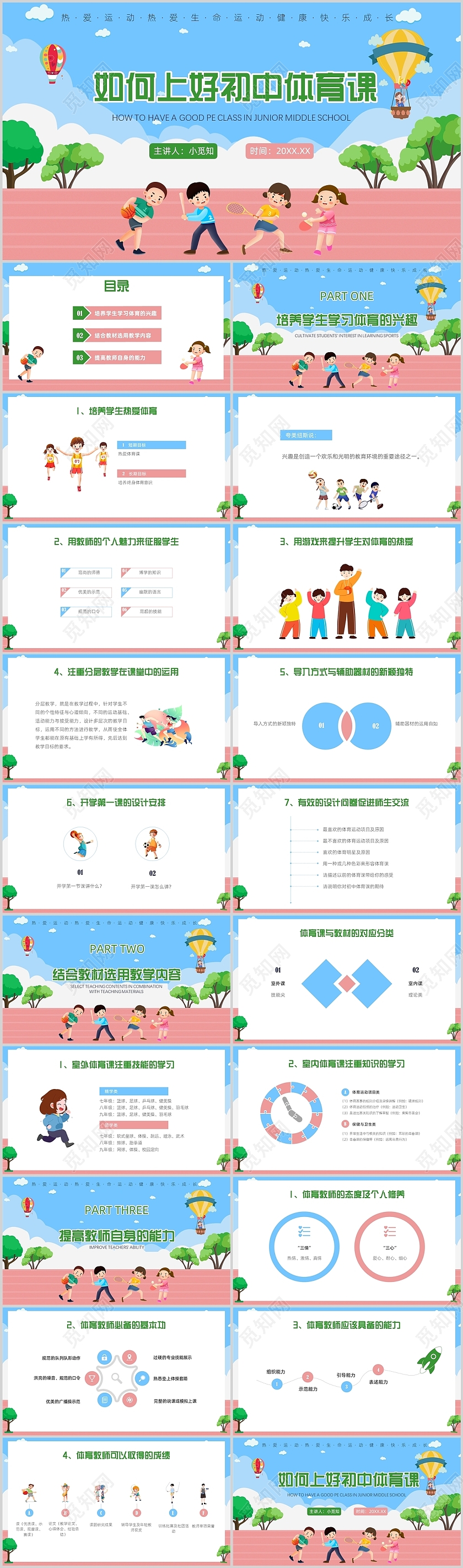 绿色操场卡通如何上好初中体育课PPT模板
