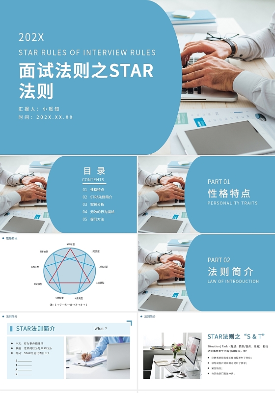 蓝色简约面试法则之STAR法则PPT模板