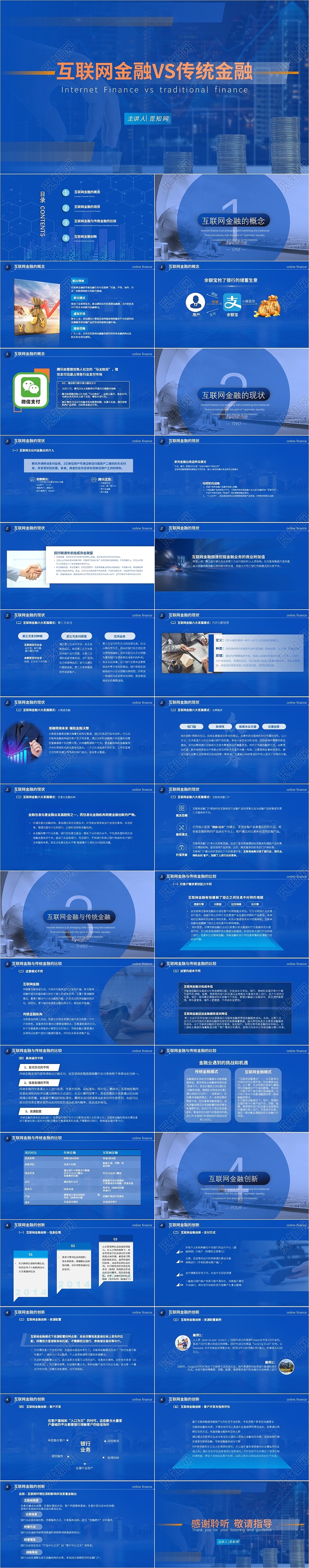 蓝色科技大气商务风互联网金融与传统金融介绍PPT课件模板互联网金融VS传统金融