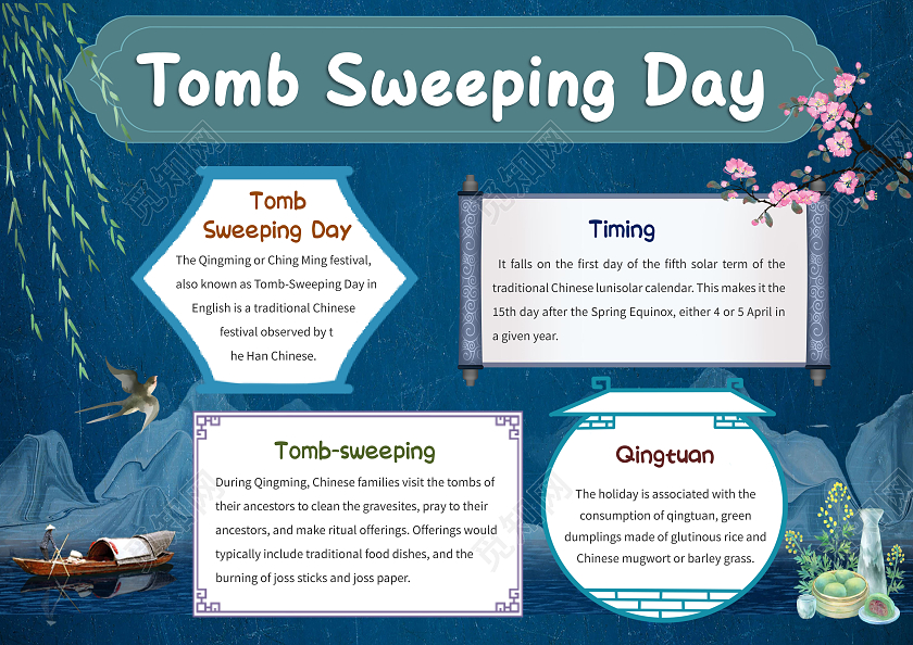 蓝色中国风清明节节日小报手抄报中国风小报手抄报清明节英文