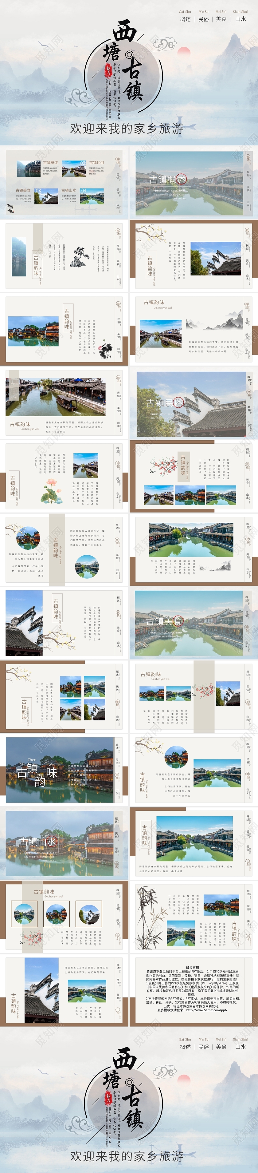 蓝色简约家乡旅游相册课件PPT模板家乡旅游介绍相册