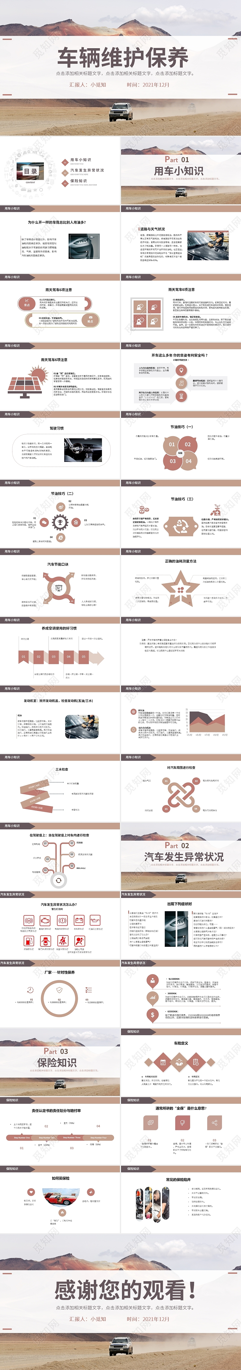 黄棕色简单大气风格车辆维护保养PPT工作培训PPT