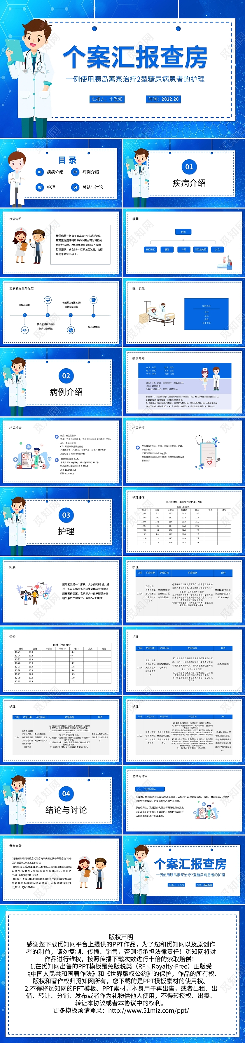 蓝色简约糖尿病个案汇报PPT模板宣传PPT动态PPT