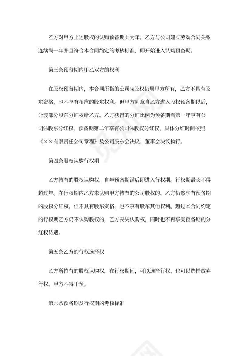 初创公司股权期权购买协议