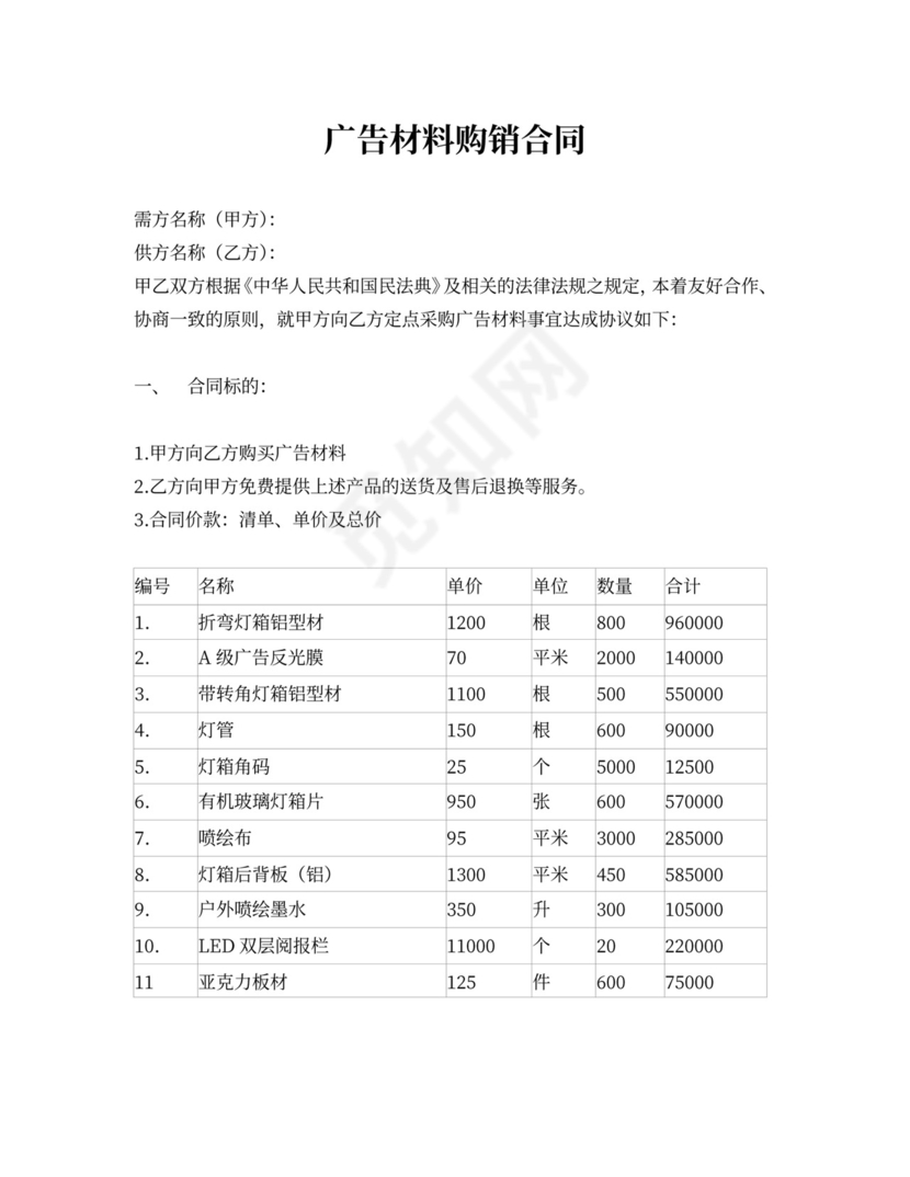 广告材料购销合同